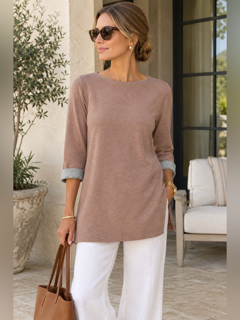 L.K. Bennett TJ Elora Three-quarter Sleeve Tunic Top Size Small